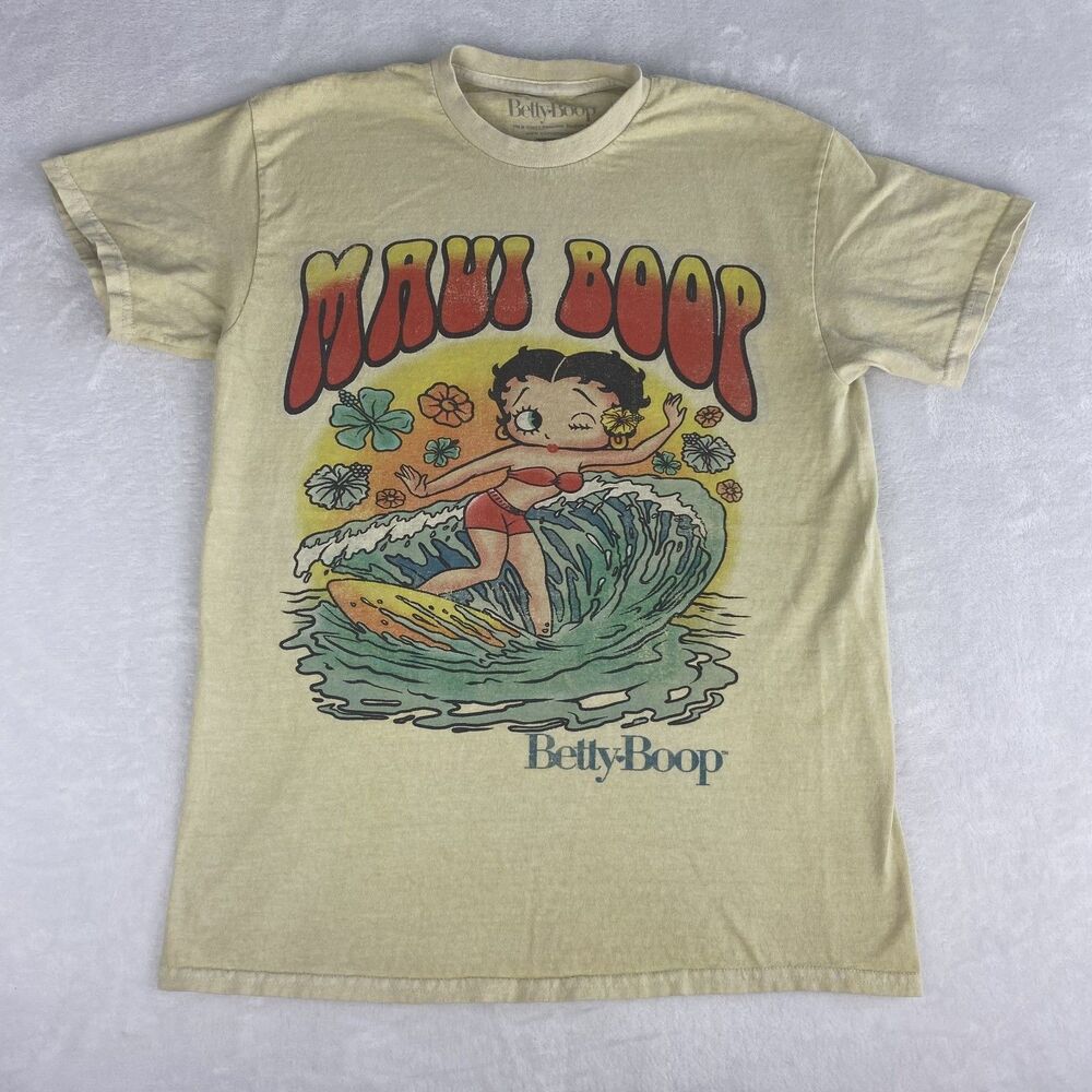 Betty Boop Maui Boop Graphic Shirt Adult S/M Yellow Short Sleeve Crewneck Casual